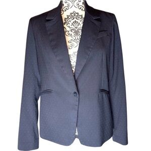 Dahlia Navy Blue Pindot One Button Blazer